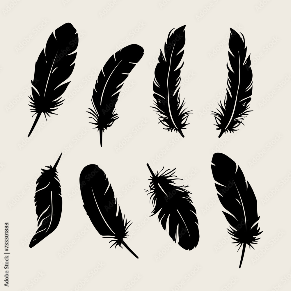 Feather black silhouette. Hand sketching feather icons and vector illustration
Feather black silhouette. Hand sketching feather icons and vector illustration
