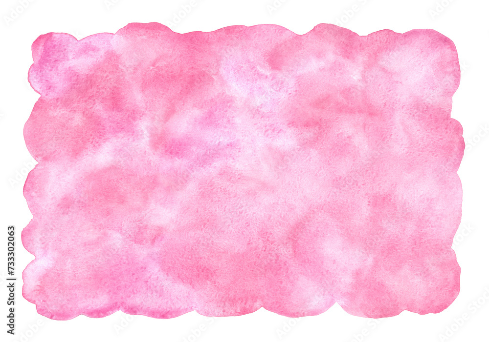 Pink, rose watercolor background with stains. Light red aquarelle painted fill, Valentine's, Women day watercolour texture. Hand drawn rectangle textured template with uneven rounded edges. 