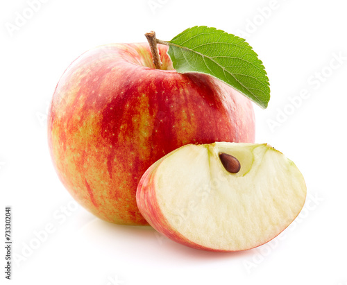 Apple with slice on white background
