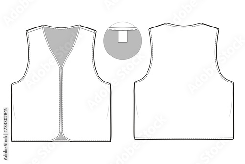 basic zip vest flat technical drawing illustration mock-up template for design and tech packs men or unisex fashion CAD streetwear women workwear utility