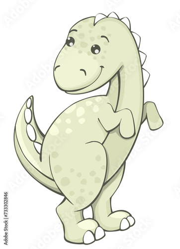 Cute dinosaur  green in color  cartoon style  on an isolated background. Vector illustration of a fictional animal