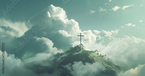 a cross on top of a mountain under clouds in