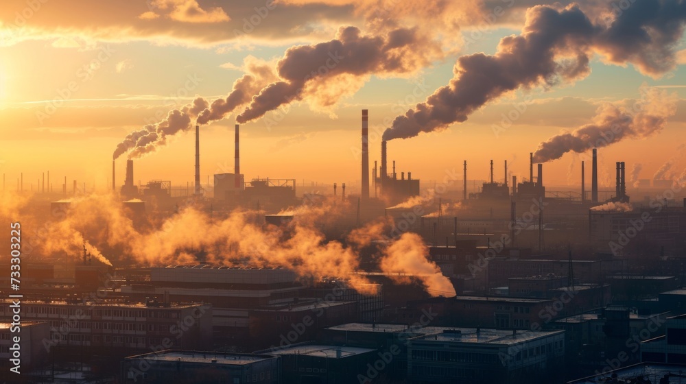 Urban factories and smoking chimneys. Environmental pollution problem. Smoke-polluted industrial city. Depressive urbanism Urban factories and smoking chimneys. Environmental pollution problem. Smoke-polluted industrial city. Depressive urbanism