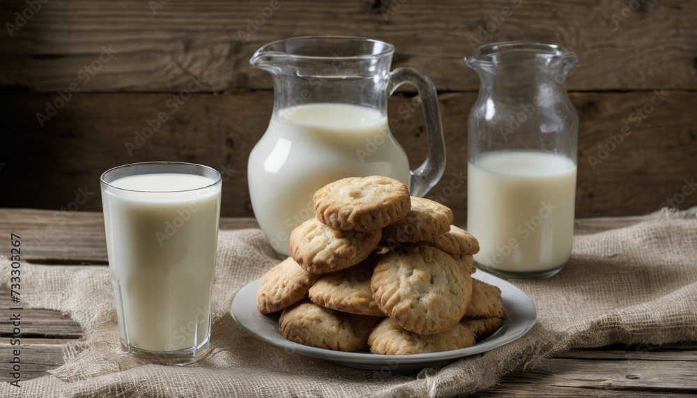 A stack of cookies and a glass of milk on a table A stack of cookies and a glass of milk on a table
