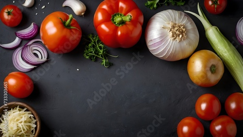 fresh vegetables and spices on wooden table for making salad