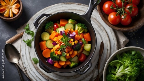 Fototapeta Naklejka Na Ścianę i Meble -  fresh vegetables and spices on wooden table for making salad
