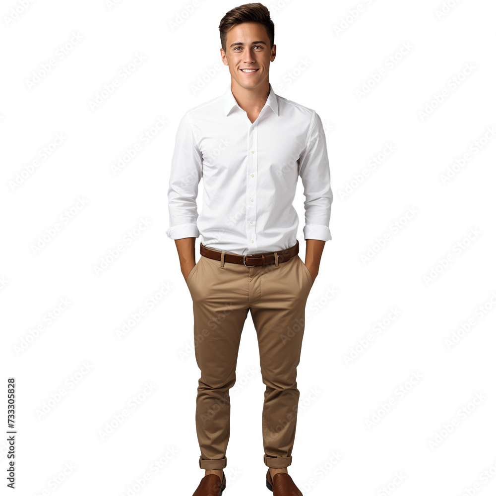 Fototapeta premium Full-length man in white shirt a transparent background.