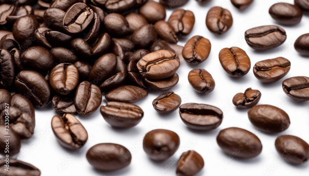 Fototapeta premium A pile of coffee beans on a white background