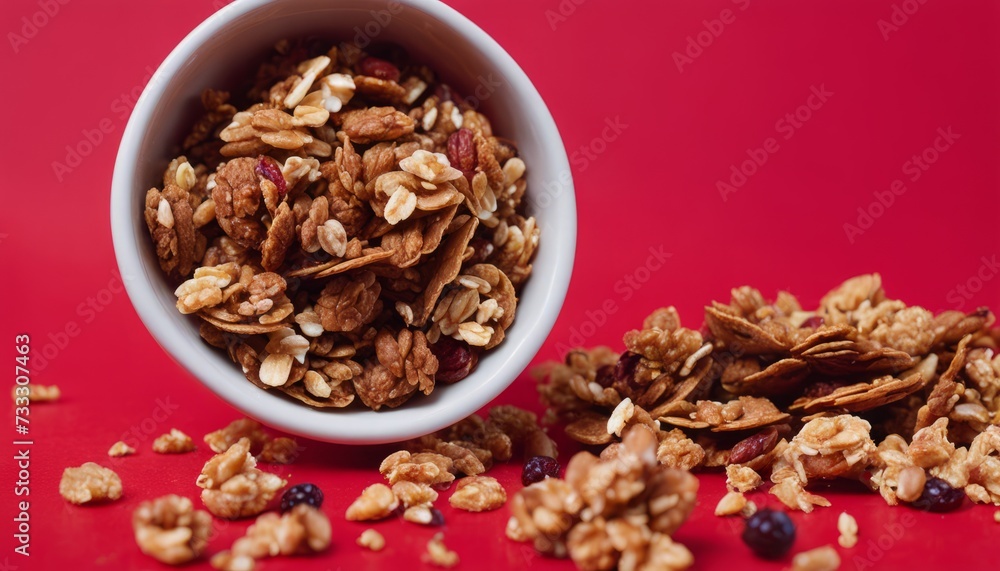 A bowl of granola with nuts and raisins A bowl of granola with nuts and raisins