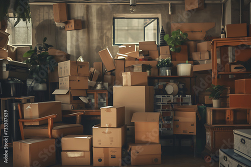 a room in a home filled with cardboard boxes boxes an