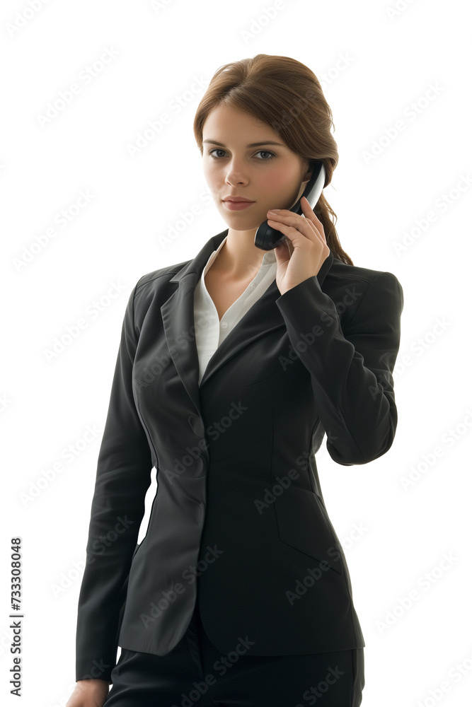 Young business woman talking on the phone isolated on transparent background. Young business woman talking on the phone isolated on transparent background.