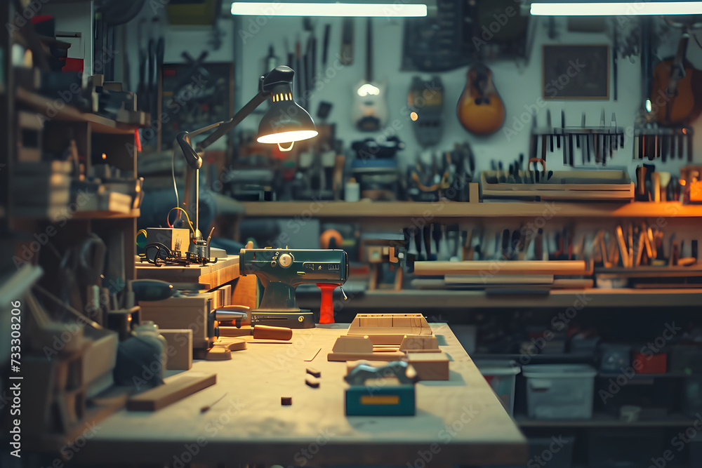 Obraz premium Handmade Guitars Workshop with Creative Lighting