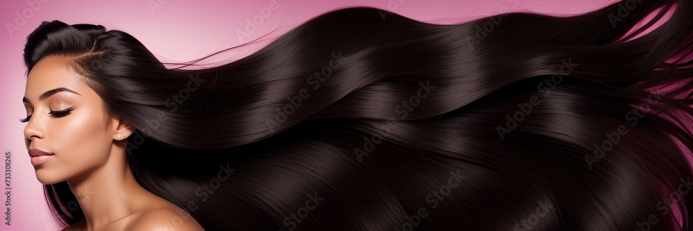 Fototapeta premium Beautiful black woman with a long shiny hair