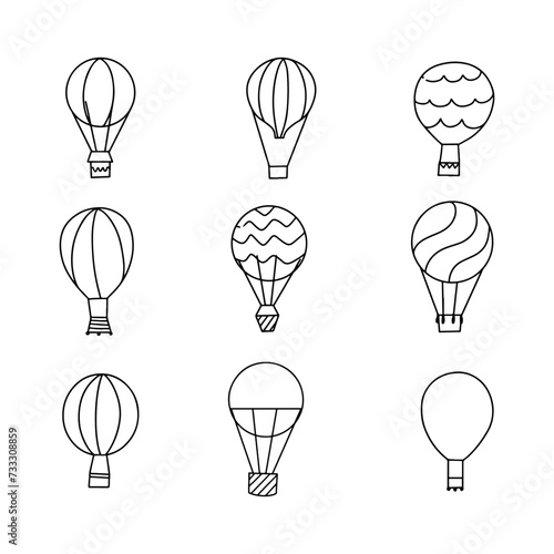 Hot air balloon doodle line vector illustration