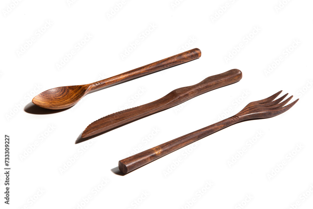 cutlery made of wood in white background cutlery made of wood in white background