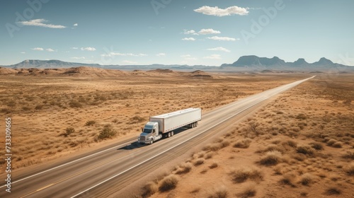 Enormous semi-truck driving along the vast, desolate highways of the american southwest