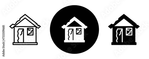 House damage outline icon collection or set. House damage Thin vector line art