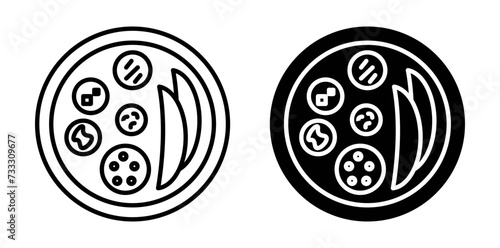 Indian thali  outline icon collection or set. Indian thali  Thin vector line art