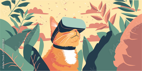 A cat in the wild with VR glasses