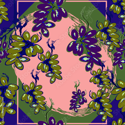 seamless pattern - picking grapes in a basket.