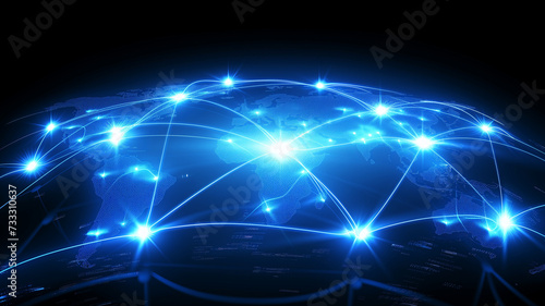 Earth enveloped in a network of advanced communication technology.