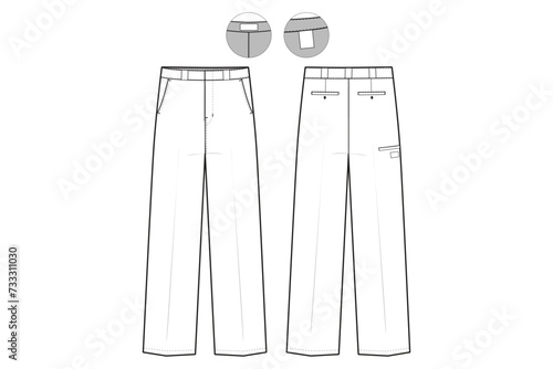 Cuff Sweatpants Flat Technical Drawing Illustration Five Pocket Classic Blank Streetwear Mock-up Template for Design Tech Packs CAD Joggers