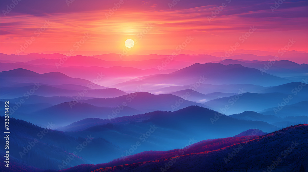 Misty mountains in the morning. Fog. Landing page, background, banner. Sunset in mountain, Urals, Alps, Andes, foggy wallpaper. Colorful, abstract Misty mountains in the morning. Fog. Landing page, background, banner. Sunset in mountain, Urals, Alps, Andes, foggy wallpaper. Colorful, abstract
