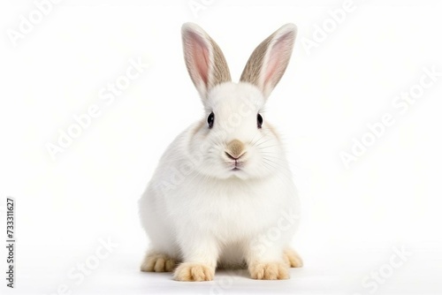 White isolated bunny without background. Easter rabbit. Conejo de pascua. Generative AI © Fabian