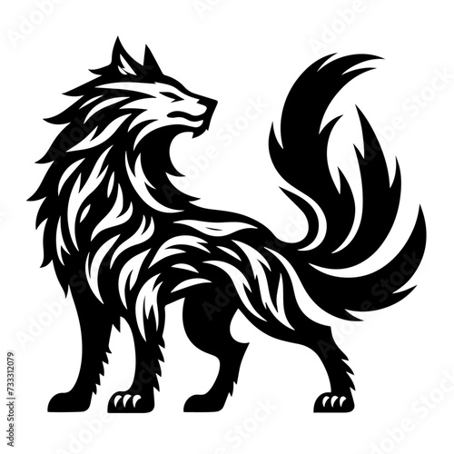 illustration of a rare wolf incredibly detailed vector silhouette clean black isolated on white background 