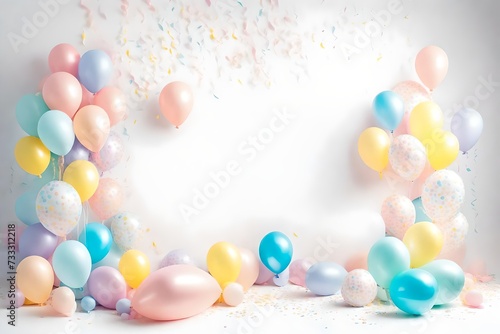 Whimsical arrangement of birthday balloons in pastel hues  adding a touch of sweetness to a white background  ready for personalized messages