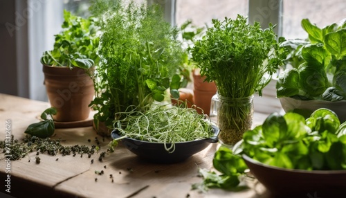 A table full of fresh herbs and vegetables