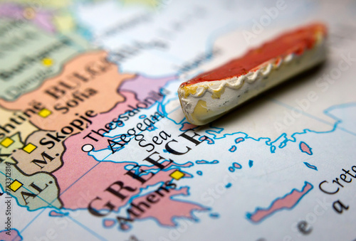 A boat and a map of Europe representing the immigration