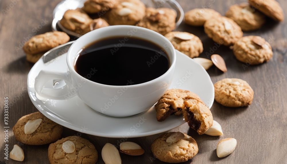 A cup of coffee with cookies on a table A cup of coffee with cookies on a table