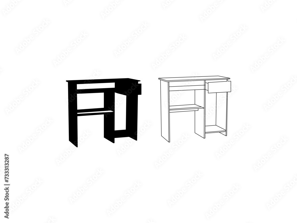 Desktop tables silhouette. Computer table outline design. Computer table vector design and illustration. Desktop tables silhouette. Computer table outline design. Computer table vector design and illustration.