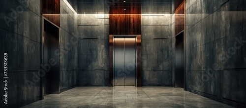 modern elevator in modern building marble walls photo