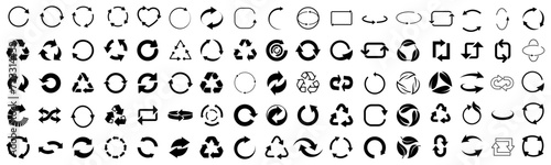 Set of circle arrows, loading symbols, arrow recycle, using recycled resources, refresh signs isolated, rotation, reload sign, biodegradable, compostable, recyclable – vector