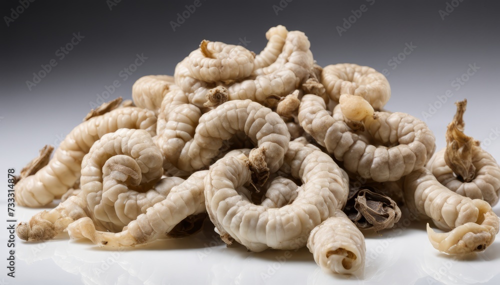A pile of dried food on a white surface A pile of dried food on a white surface