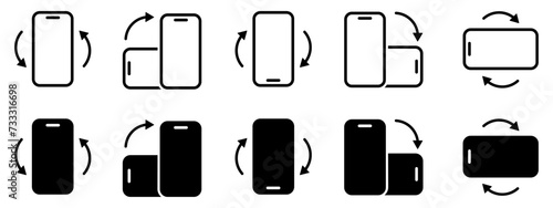 Rotate mobile phone icon set, turn phone around, device rotation with arrows, rotate smartphone - vector photo