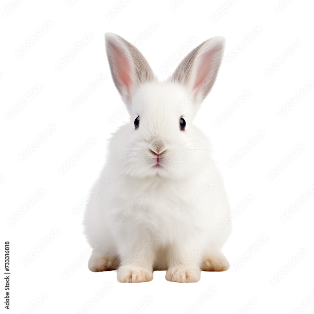 Fototapeta premium Cute white rabbit isolated on a transparent background,