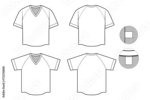 baseball raglan jersey sports team top t-shirt flat technical drawing illustration short sleeve blank streetwear mock-up template for design and tech packs women