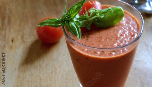 A glass of tomato and basil juice