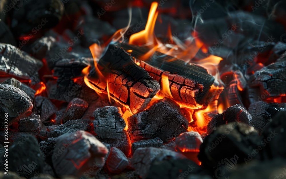 Barbecue Grill Pit With Glowing And Flaming Hot Charcoal Briquettes, charcoal fire. Barbecue Grill Pit With Glowing And Flaming Hot Charcoal Briquettes, charcoal fire.