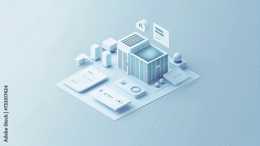A professional website template for cloud technology services, incorporating a 3D isometric illustration of a secure data center. A professional website template for cloud technology services, incorporating a 3D isometric illustration of a secure data center.
