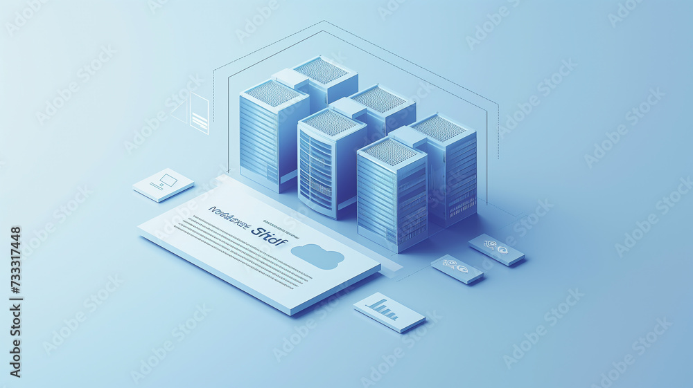 A professional website template for cloud technology services, incorporating a 3D isometric illustration of a secure data center.