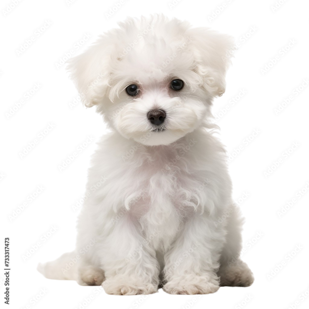 Cute Maltese puppy with big eyes isolated on transparent background.