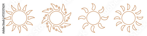 Sun icon set, boho sun, solar isolated icon, bohemian moon with rays, sunshine, sunset, summer, sunlight