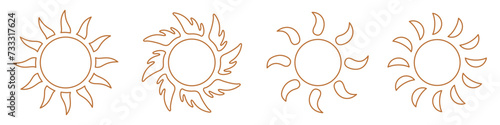 Slika na platnu Sun icon set, boho sun, solar isolated icon, bohemian moon with rays, sunshine,