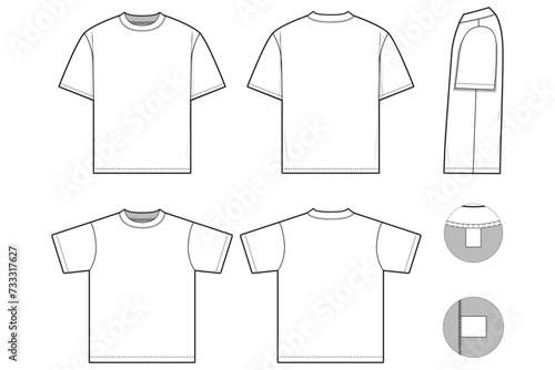 slim fit top t-shirt flat technical drawing illustration short sleeve with binding collar blank streetwear mock-up template for design and tech packs women