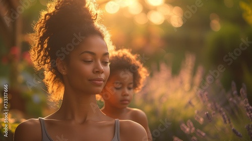 Serene Mother and Child Enjoying a Golden Sunset on Mothers Day in the Park