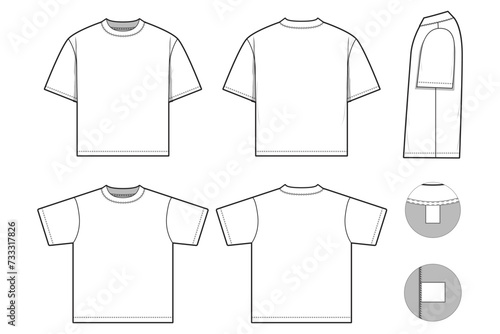 Regular fit t-shirt flat technical drawing illustration short sleeve blank streetwear mock-up template for design and tech packs men or unisex